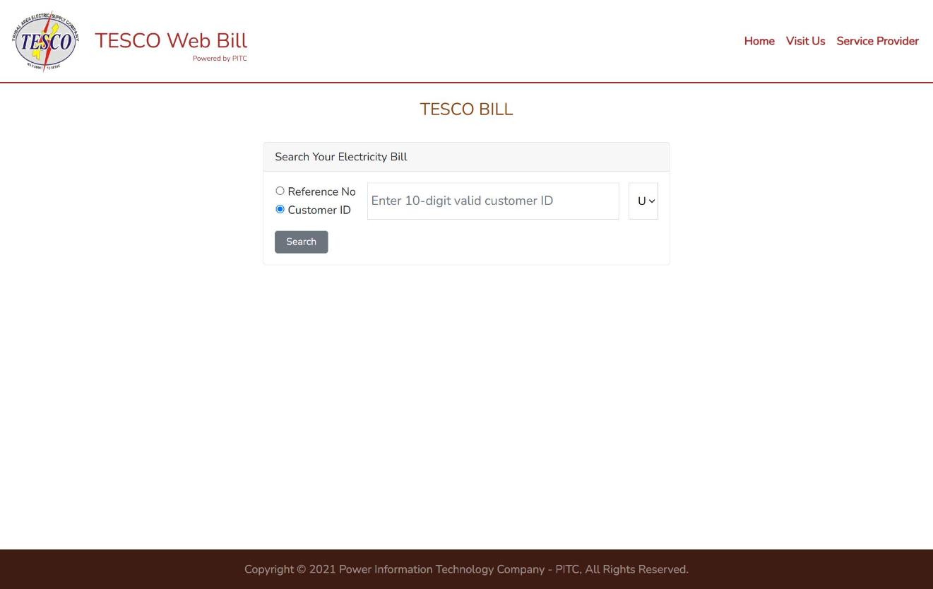 Official TESCO Web Bill portal using the customer ID option to look up an electricity bill