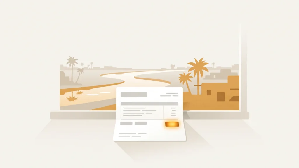 A HESCO electricity bill on a windowsill with the reference number area glowing amber, overlooking the Indus, palms and low Sindh buildings
