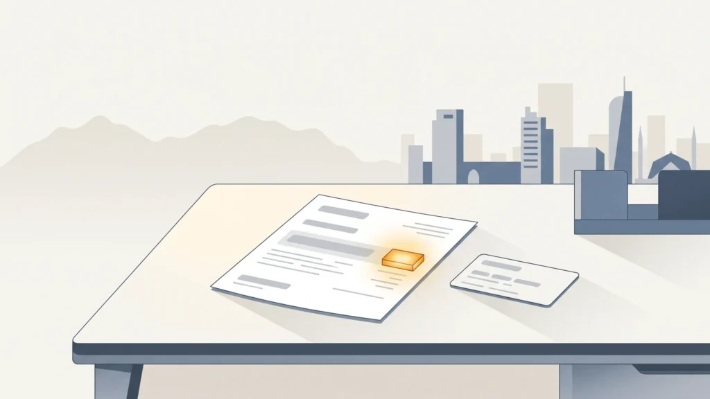 An IESCO electricity bill and a smaller identifier card on a desk, reference number area glowing amber, with the Margalla hills and Islamabad skyline behind