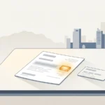 An IESCO electricity bill and a smaller identifier card on a desk, reference number area glowing amber, with the Margalla hills and Islamabad skyline behind