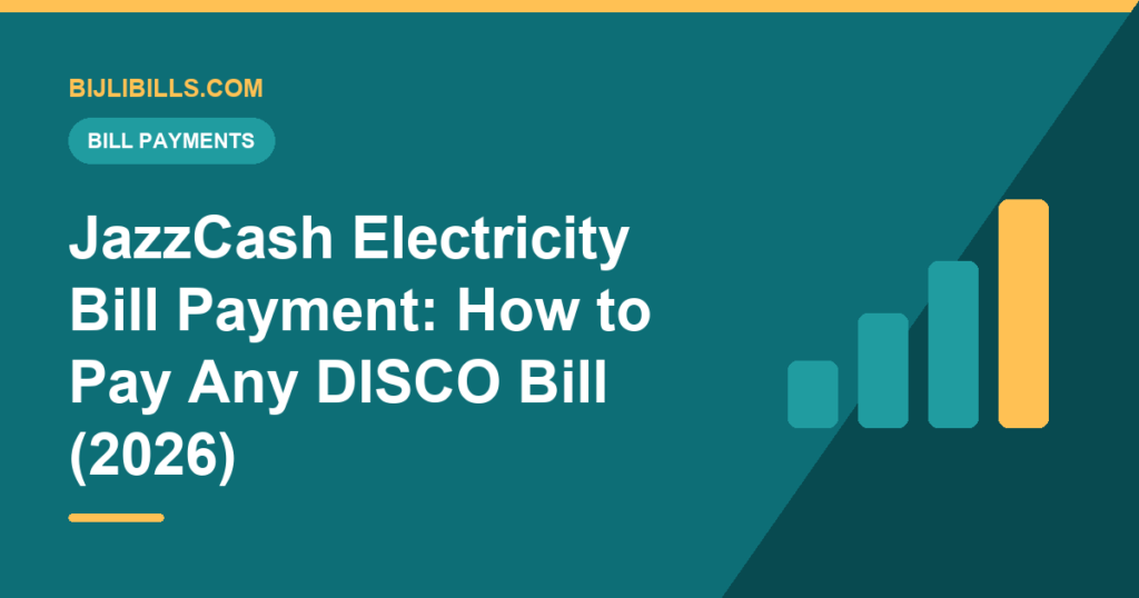 Paying a Pakistani electricity bill on the JazzCash app with a 14-digit reference number