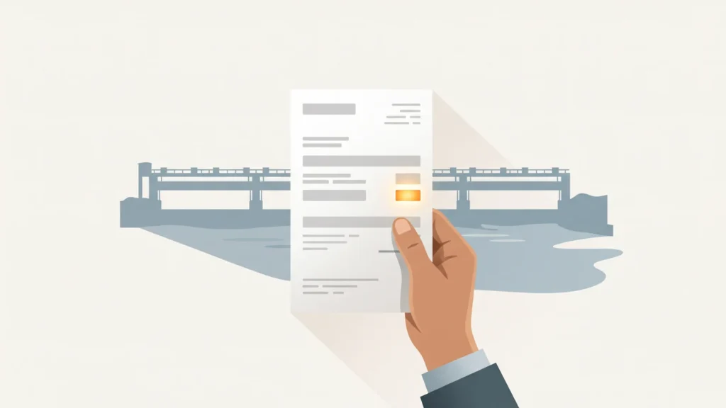 Hand holding a SEPCO electricity bill with the reference number area highlighted, the Sukkur barrage spanning the Indus behind