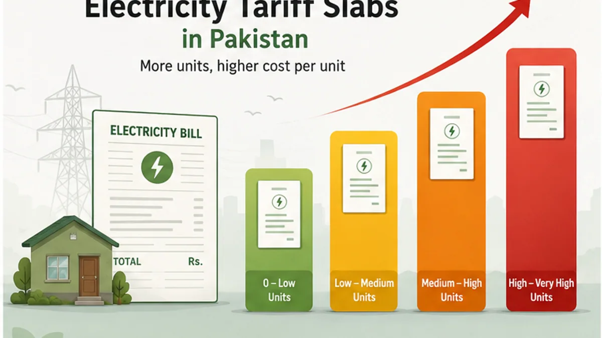 Illustration of electricity tariff slabs in Pakistan with rising cost per unit
