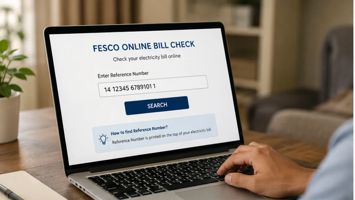 FESCO online bill check page showing the reference number search box