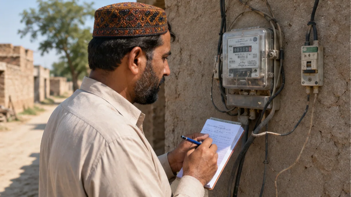 Electricity meter in a rural area being read manually