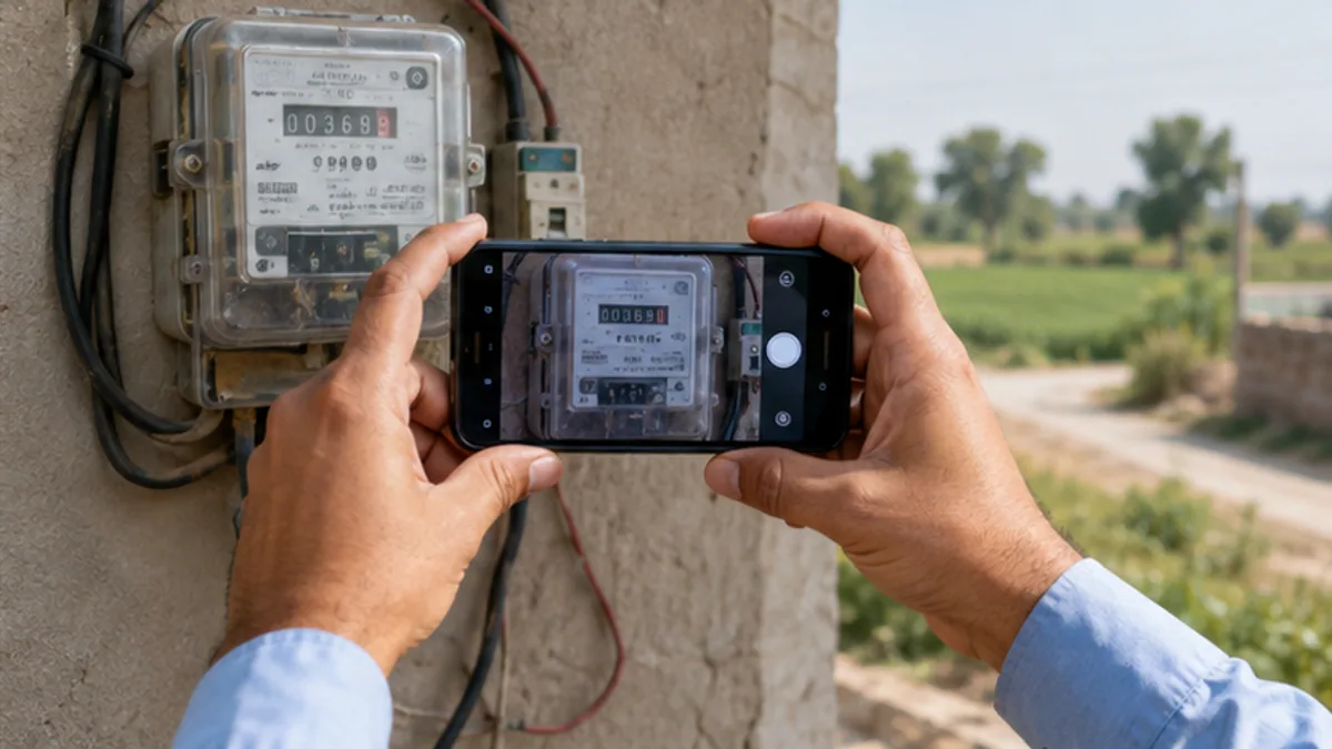 Person taking a dated photo of an electricity meter as billing evidence