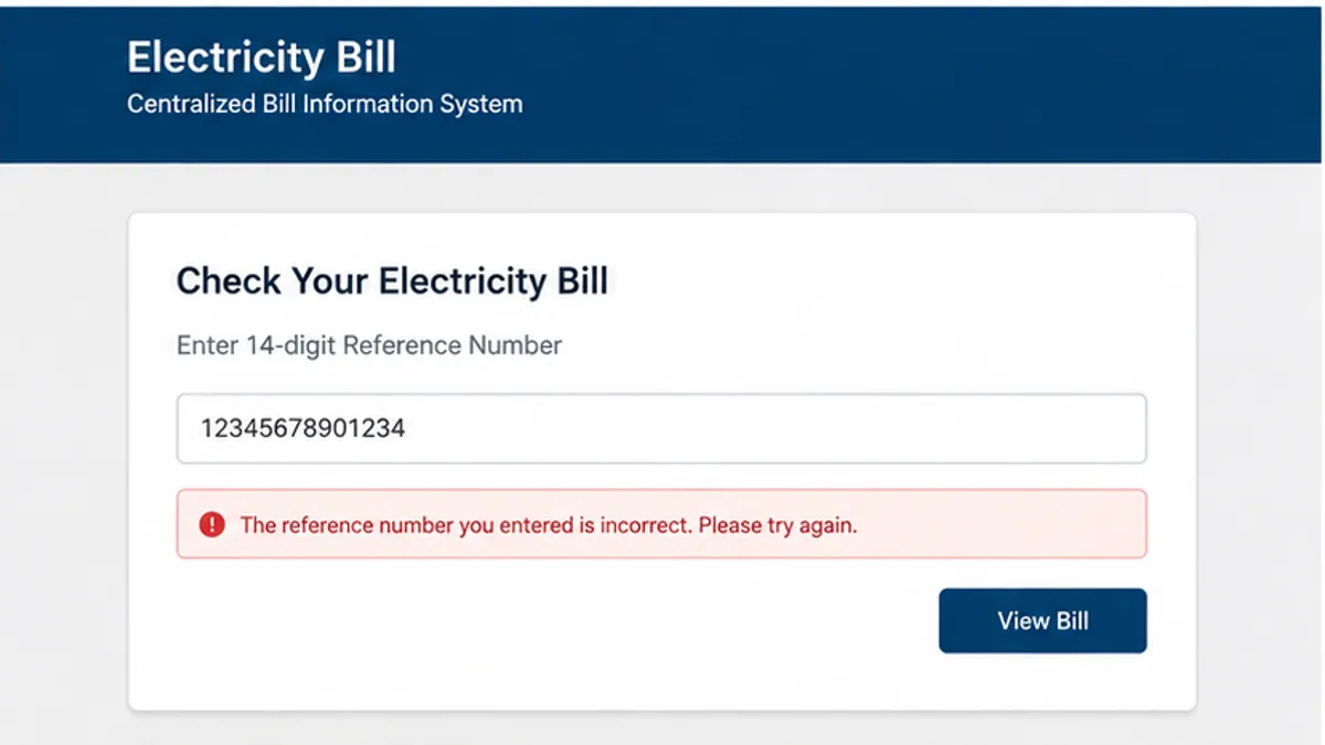 Entering a reference number on the central electricity bill portal