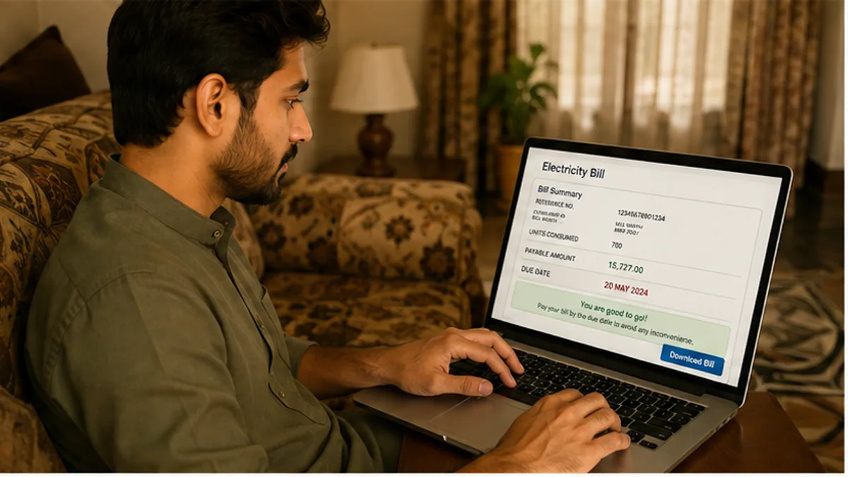 Person checking an electricity bill online at home before the due date